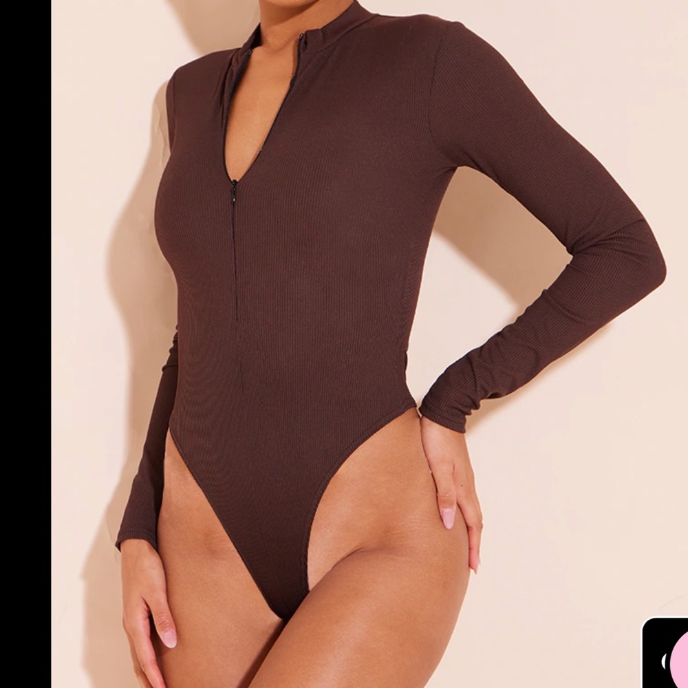 COPY - Chocolate Ribbed zip up long sleeve bodysuit